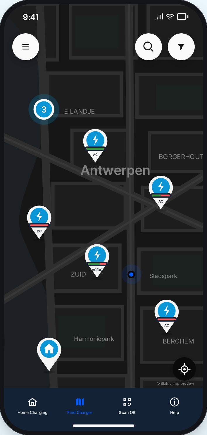 Kaart in het donkere thema, blulinc-mockup