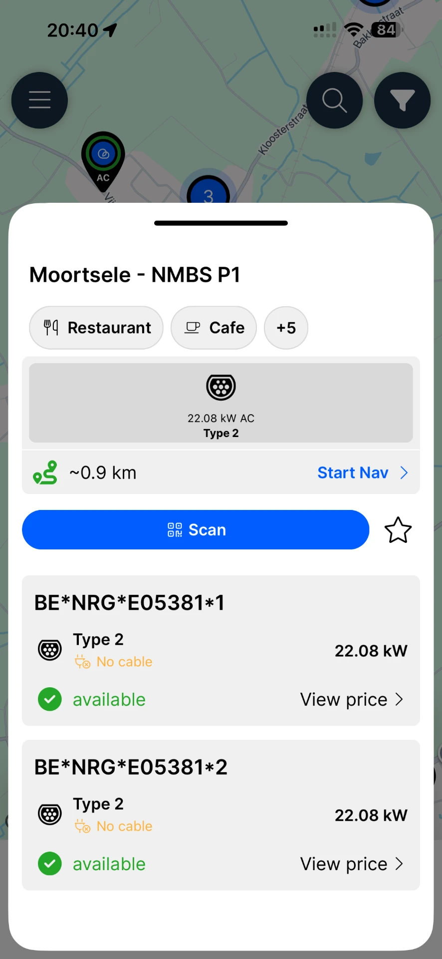 Locatie met vrije laadpunten